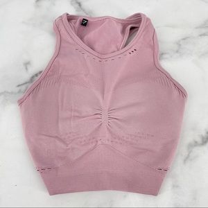 GYMSHARK Blush Pink Sports Bra Layered Strap Back High Neck Stretch Logo Size XS